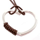 Image of Sterling Silver Necklace Heart Pendant Rhodium Plated Leather Rope Chian By Bucasi