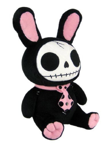 Furry Bones Black Plush Bunny - 12 Inch Stuffed Skull