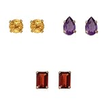 10k Yellow Gold 3 Piece Individually Boxed Earring Set w  a 6x4 Octagon Garnet, 5mm Round Citrine...