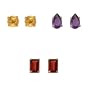 10k Yellow Gold 3 Piece Individually Boxed Earrings Set with a 6x4 Octagon Garnet, 5mm Round Citrine and a 6x4 Pear Shaped Amethyst