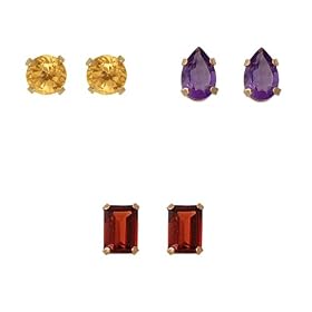 Buy 10k Yellow Gold 3 Piece Individually Boxed Earring Set w  a 6x4 Octagon Garnet, 5mm Round Citrine... by Amazon.com Collection