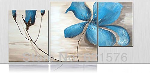 Hand-painted Hi-Q wall art Home decorative abstract flower group oil painting on canvas Huge Bright blue orchid 3pcs/set framed