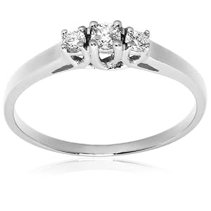 14k White Gold 3-Stone Diamond Ring (1 6 cttw, H Color, SI2 Clarity), Size 6 by