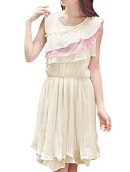 Knee Length Chiffon Sleeveless Tank Scoop Neck Stretchy  Pleated Tiered Tunic  With Pearls