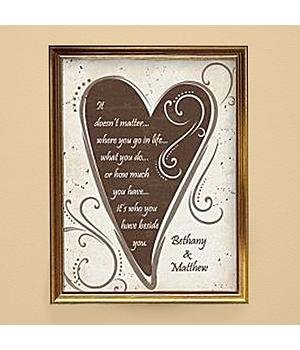 Wedding Gifts - Personalized Framed Heart Wedding Canvas - 16 x 20 - Gold Frame
