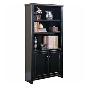Black Bookcase with Doors Distressed Painted Black Finish by Kathy Ireland Martin