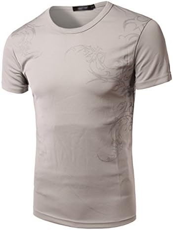 MSSLY Men's Slim Fit Tee Casual Tattoo Dragon Printing Short Sports Tshirts Grey US L