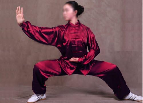 Tai Chi Uniform - luxurious Korean Silk, stretch TaiChi suits, Traditional Tai Chi Clothing for your Tai Chi Exercise, 12 colors and styles, Black, White, Red, Pink, Claret, Shocking Pink, Gold Yellow, Light Yellow, Mazarine, Lake Blue, Light Sky Blue, Lilac Purple, White with Red Cuff and Frogs Button (Claret, Medium (5'5" - 5'8" & 140 - 170 lbs))