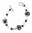 Bracelet - B47 - Handmade Murano Glass, Fire-Polished and Lampwork Beads - Toggle Closure ~ Black and White