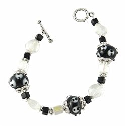 Bracelet - B47 - Handmade Murano Glass, Fire-Polished and Lampwork Beads - Toggle Closure ~ Black and White