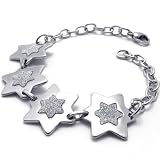 Konov Jewellery Momen's Star Stainless Steel Charm Bracelet, Colour Silver