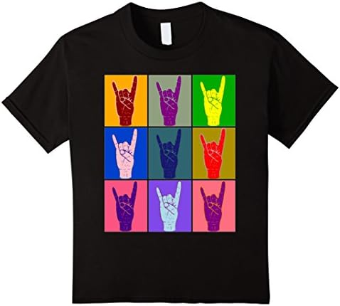 Kids Rock and Roll Heavy Metal Hand Sign T-shirt in Warhol Style 4 Black