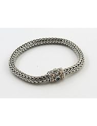 Sterling Silver .925 and 18K Gold Accent Bali Style Blue Topaz  Bracelet 8 Inch