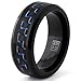 Black Titanium Wedding Band Ring with Black and Blue Carbon Fiber inlay, Comfort fit 8mm, Sizes 6 to 15