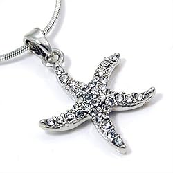 Silvertone Crystal Starfish Pendant Necklace Fashion Jewelry