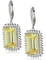 CZ by Kenneth Jay Lane "Elegant Emeralds" Rhodium-Plated Yellow Cubic Zirconia Leverback Earrings
