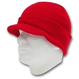 Cuff Beanie Visor Jeep Cap - (19 Colors) (Red)