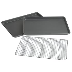 Click here to buy Chicago Metallic Professional 3-Piece Value Pack with 2 Cookie Jelly Roll Pans and Cooling... by Chicago Metallic.