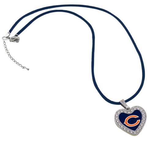 NFL Chicago Bears Reversible Crystal Heart Pendant with Silk Cord