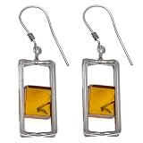 Millennium Collection Sterling Silver Rectangular Earrings with Certified Genuine Honey Amber Cubes