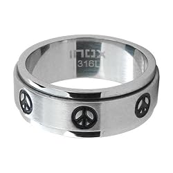 Size 9 - Inox Jewelry 316L Stainless Steel Peace Sign Spin Ring