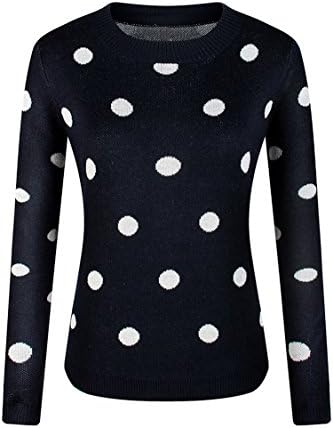 Vougrace Women's Polka Dot Pattern Long Sleeve Knit Sweater Pullovers Blue S