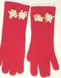 G72, Red Angora Gloves with Two Pearl Appliques on Wrist for Women and Teens