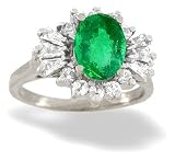 14K White Gold Genuine Oval Emerald and Diamond Ring