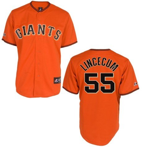 MLB Youth San Francisco Giants Tim Lincecum Orange Short Sleeve 6 Button Synthetic Replica Baseball Jersey Spring 2011  (Orange, Medium)
