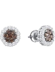 14K White Gold 1.53CT Brown Diamond Flower Earrings