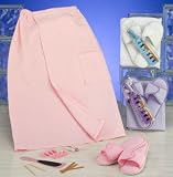 Salon Classics Cotton/Poly Blend Wrap with Cotton Waffle Slippers and Foot and Nail Care Set In Marabou Trimmed Snap Bag