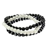 Black White Cats Eye Stone 6mm Bead Stretch Bracelet Set