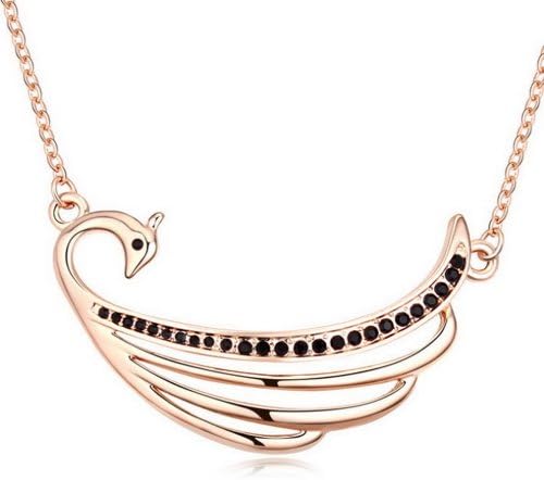 Alvdis Fashion Jewelry Peacock Style Alloy Crystal Pendant Necklace, 16", Black
