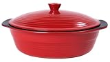 Pinnacle Ceramic Non-Stick Bakeware, 3.5 Quart Oval Baker with Lid, Red