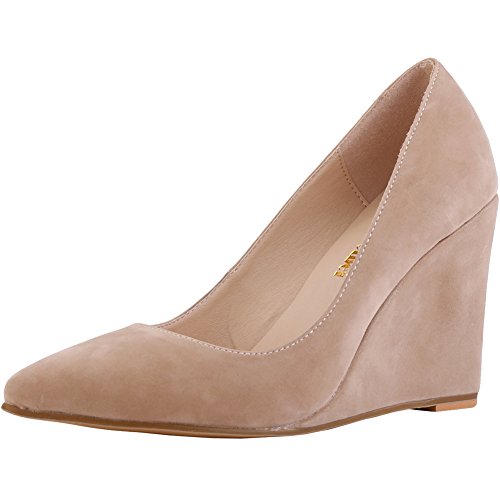 Zbeibei Women's Faux Velvet Pointed Toe Wedges Platform Shoes High heels Work Pumps
