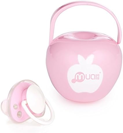 Muai Silicone Pacifiers with Portable Apple Shaped Pacifier Box Pink (0-6 Months)