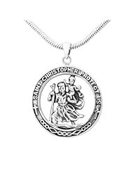 925 Sterling Silver Saint Christopher Medal for Travelers Protection Pendant with Rhodium Plated Chain Necklace w/ Lobster clasp 18"