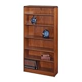 Safco 6-Shelf Radius-Edge Veneer Bookcase, Medium Oak