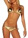 Sexy Brazilian Triangle String Two Piece Bikini Swimsuit, Medium, Metallic Gold