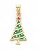 Green/Red Enameled Christmas Tree Charm, 14K Yellow Gold