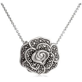 Sterling Silver Marcasite Rose Necklace, 18 by Amazon.com Collection