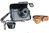 Leather Camera Case Bag w/Strap for Canon Powershot S95 - BLACK