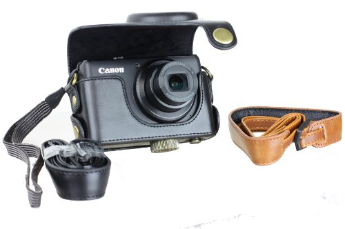 Leather Camera Case Bag w Strap for Canon Powershot S95 - BLACK Leather Camera Case Bag w Strap for Canon Powershot S95 - BLACK