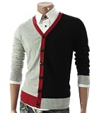 Doublju Mens Casual V neck Button Cardigan Sweater (019Z)