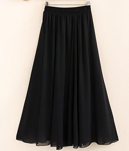 Yasson Double Layer Pleated Women Long Maxi Dress Skirt (Black)