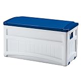 Outdoor Living : Deck Box with Wheels - White/ Blue