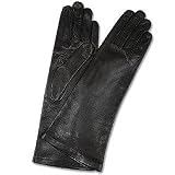 Forzieri Women's Silk Lined Black Italian Leather Long Gloves