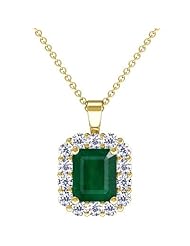 14K Yellow Gold Emerald Cut Emerald And Round Diamond Pendant