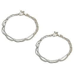 Summer Fashion 2010 Ankle Bracelets Pair Sterling Silver Foot Jewelry 10.25 inches (sanklt112)