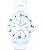 White Plastic celebrity Watch With white Ice Bezel And Dial inc Day Date . High quality gurantee.Analogue watch with plastic strap and stainless steel clasp. Idela as a toy gift or fashionable watch